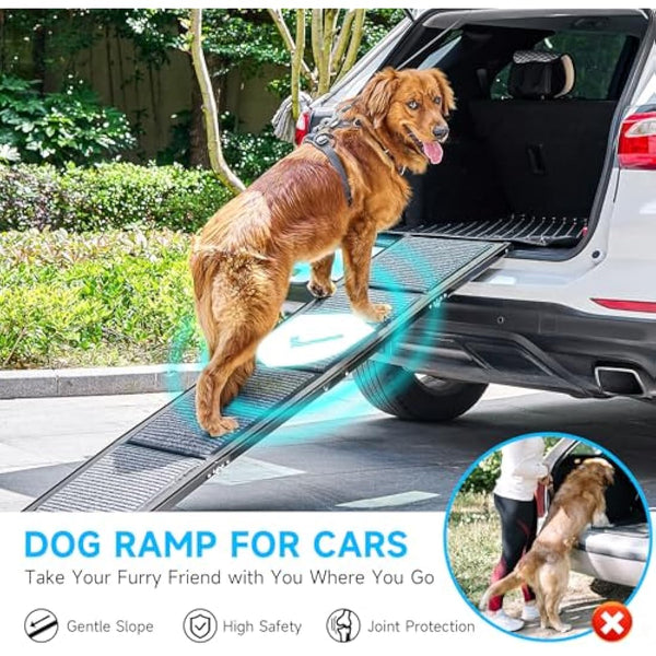 CO-Z Dog Ramp for Car, 160 cm Folding Pet Ramp for Large Dogs up to 90 kg with Non-Slip Rug Surface, Portable Dog Pet Stairs for Car SUV Truck Bed Sofa, Indoor and Outdoor Use