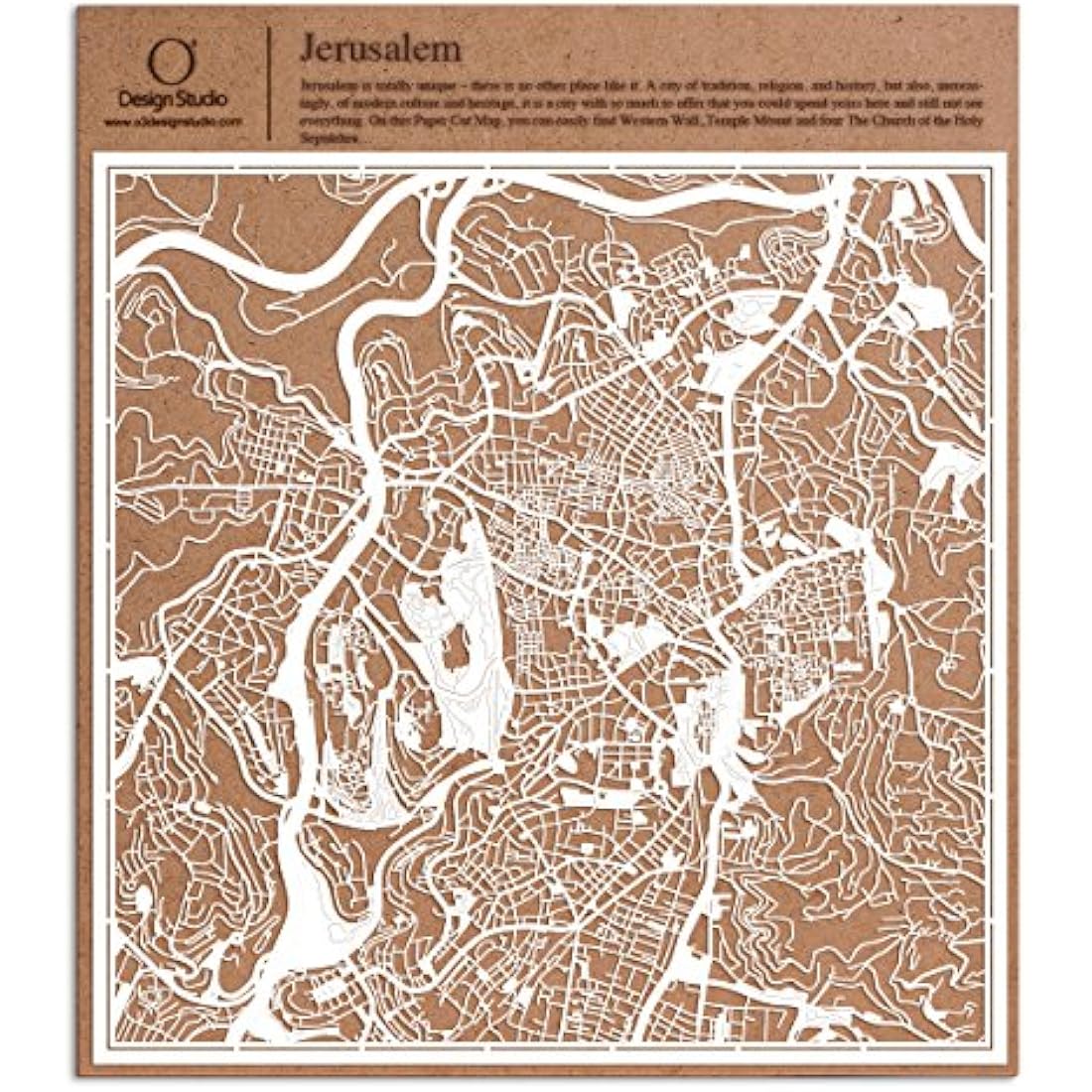 Jerusalem Paper Cut Map White 30x30 cm Paper Art