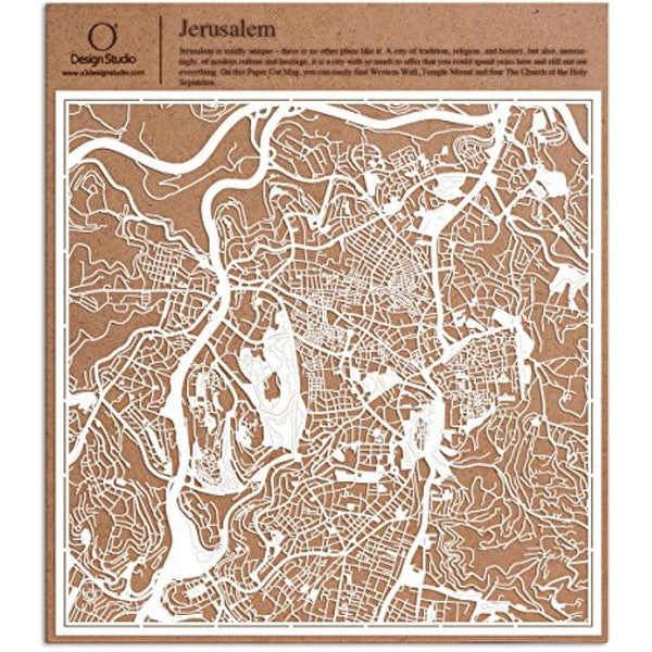 Jerusalem Paper Cut Map White 30x30 cm Paper Art
