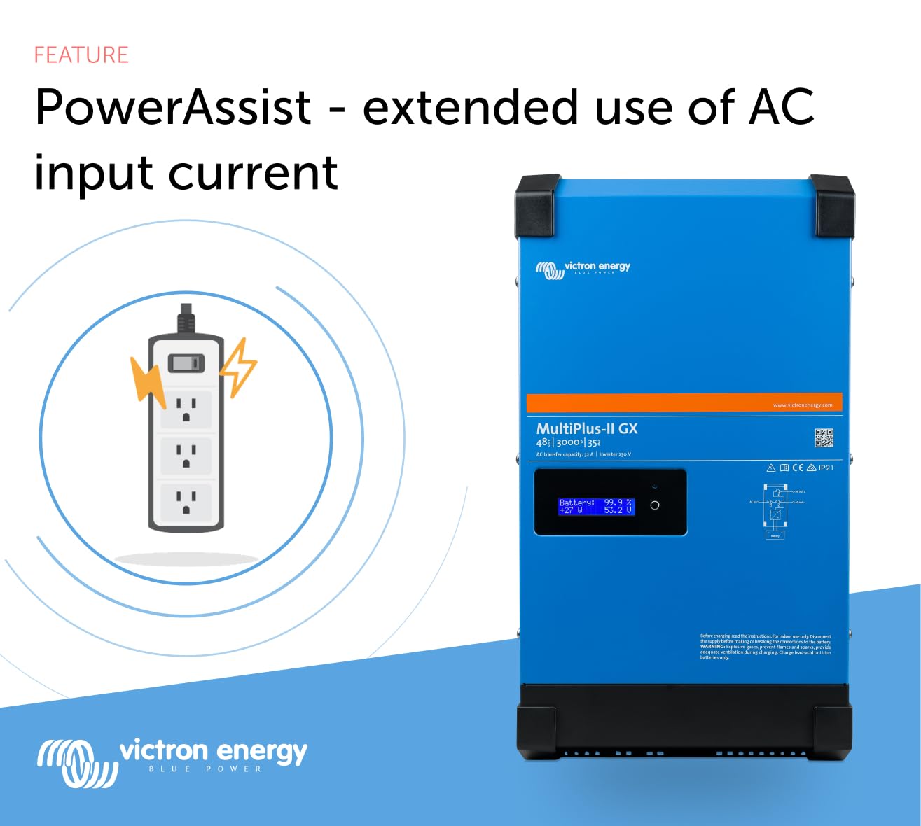 Victron Energy MultiPlus-II GX Pure Sine Wave Inverter Charger for 35 amp Battery, 3000VA 48-Volt 230V