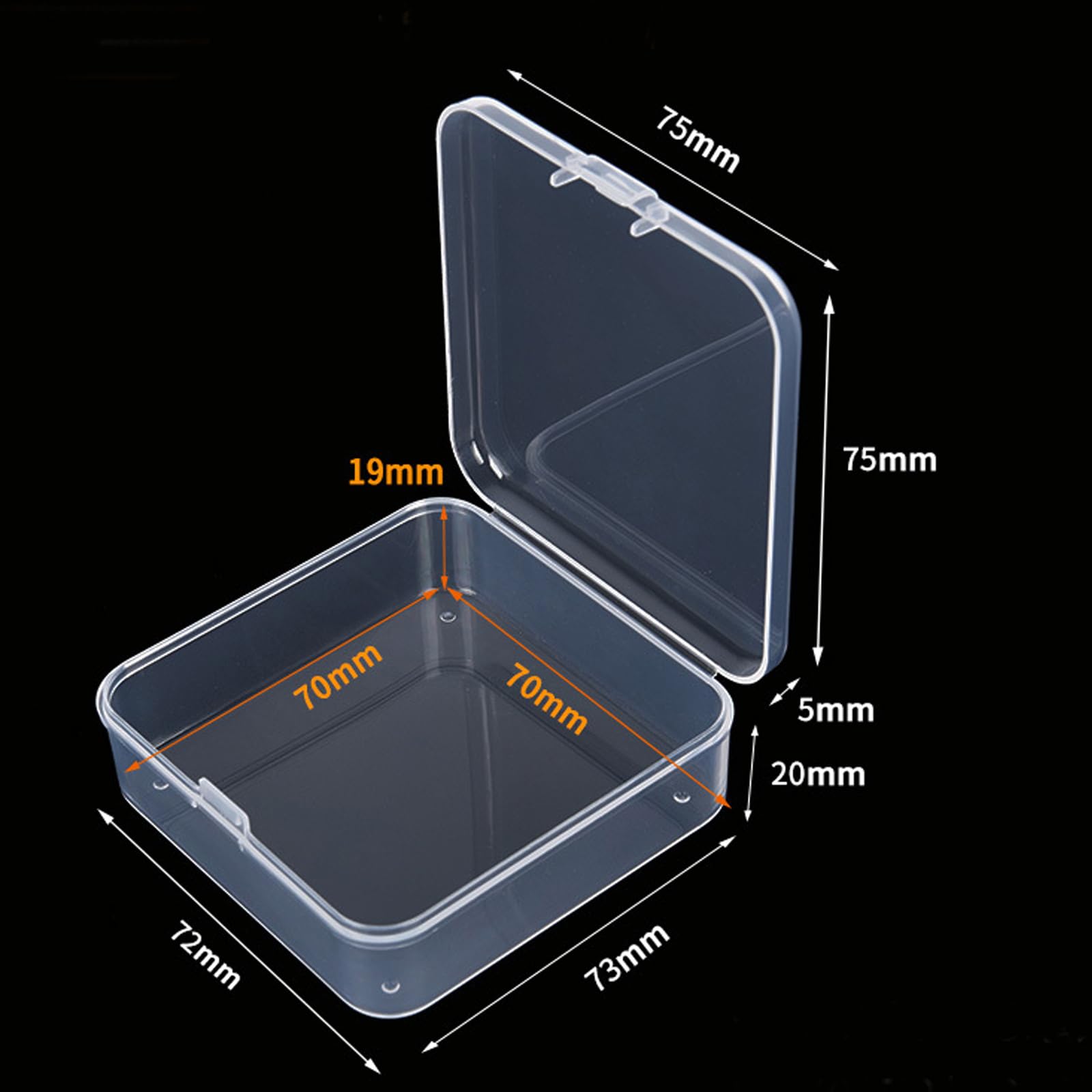 Goodma 100 Pieces Square Empty Mini Clear Plastic Organizer Storage Box Containers with Hinged Lids for Small Items and Other Craft Projects (75 x 75
