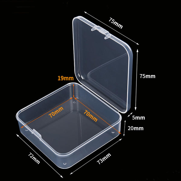 Goodma 100 Pieces Square Empty Mini Clear Plastic Organizer Storage Box Containers with Hinged Lids for Small Items and Other Craft Projects (75 x 75