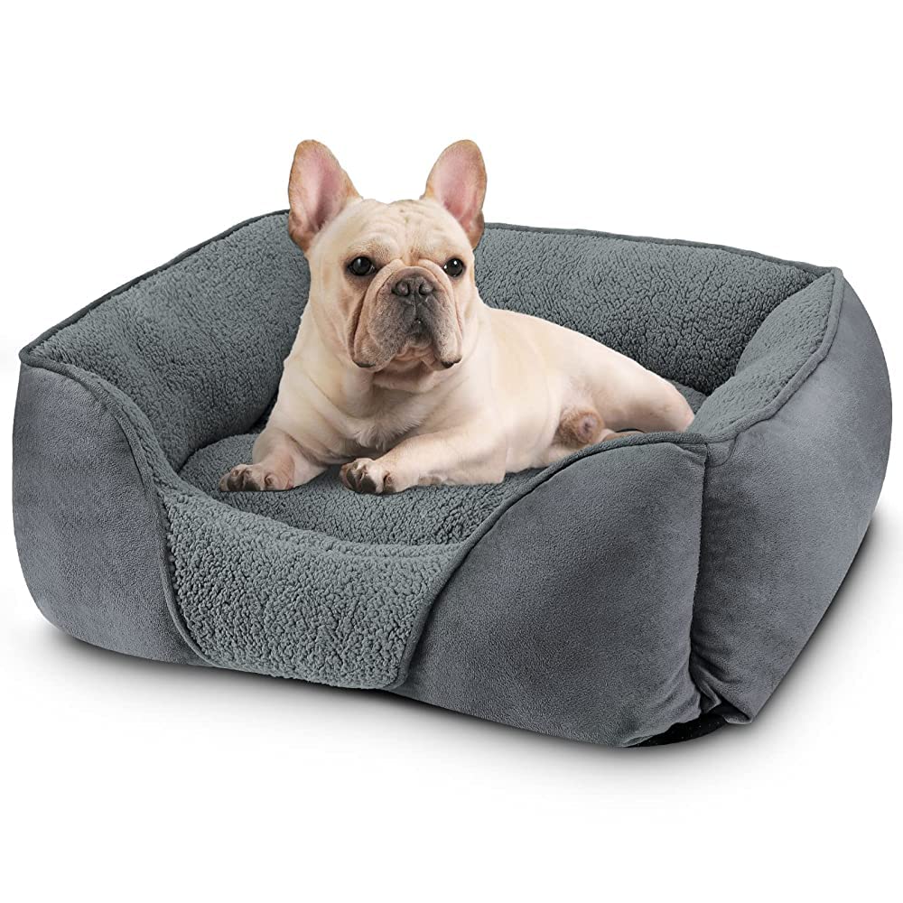 MIXJOY Large Dog Bed Washable, Grey Dog Bed Puppy Beds Orthopedic Pet Bed with Anti-Slip Bottom, Low Front Edge Dog Bed for Border Collie, Golden Retriever, French Bulldog, 76×61×23 cm