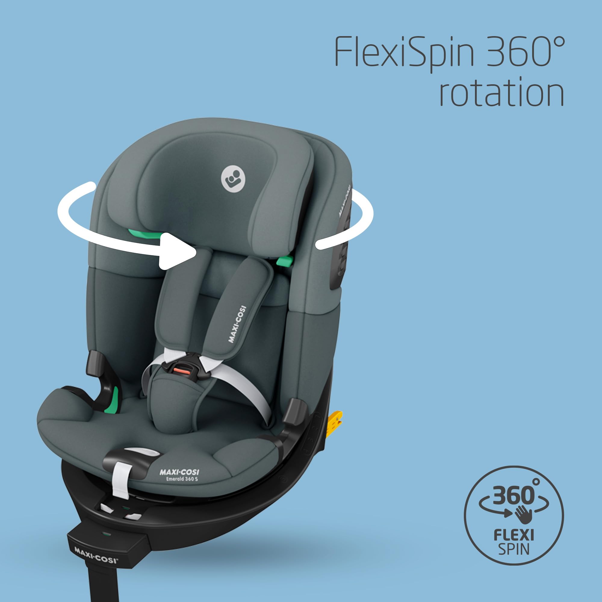 Maxi-Cosi Emerald S i-Size, 360 Swivel Car Seat, 0-12 Years 40-150cm, Multi-Age Baby Car Seat, Isofix 0-36 kg car seat, Rearfacing, 4 Recline Positions, G-Cell Side Impact Protection, Tonal Graphite