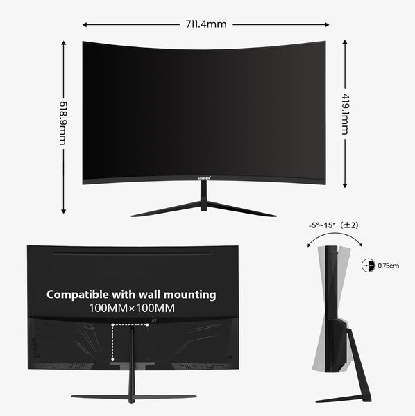Gawfolk 34 Inch Ultrawide Curved 144Hz Gaming Computer Monitor 1500R PC Screen 21:9 UWQHD (3440x1440),Adaptive Sync,178° Viewing Angle,Display Port、HDMI 2.0, VESA75x75MM-Black