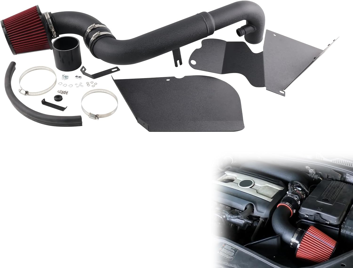 VVORHSBELL Cold Air Intake Kit Compatible with 2011-2012 VW Golf MK5/MK6 GTI/R Audi S3 8P EA113 & EA888 2.0T High Flow Aluminum Pipe + Heat Shield + Red Filter No MAF Sensor