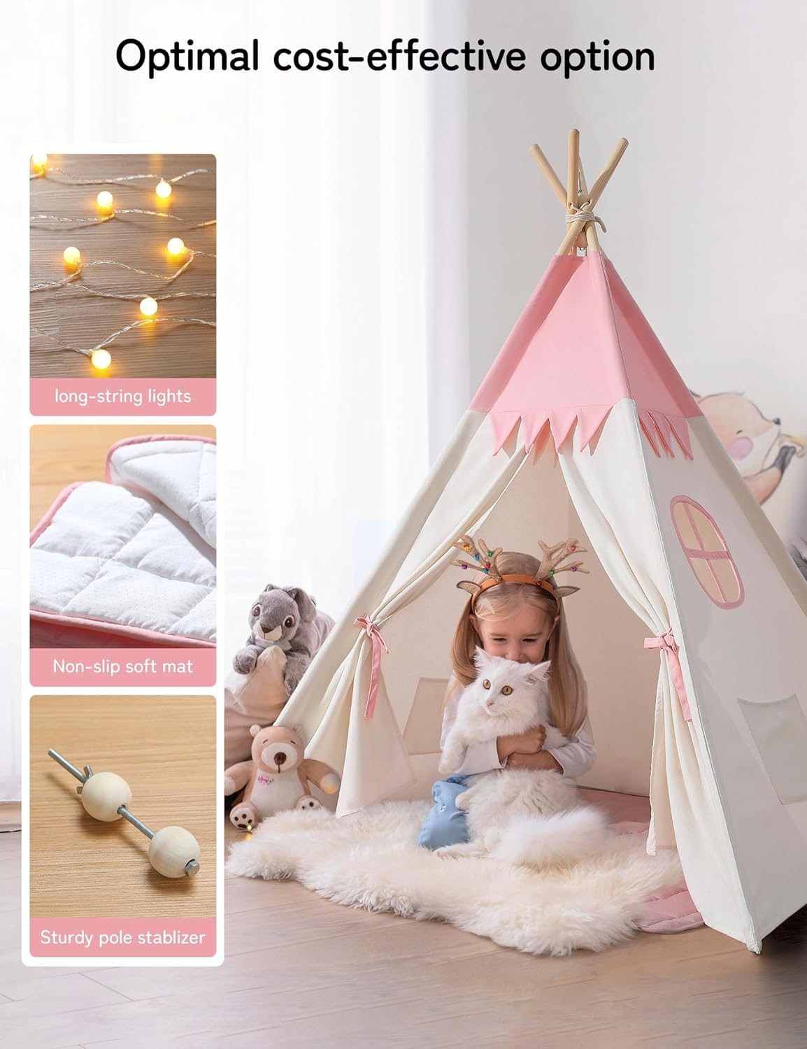 besrey Kids Play Tent Playhouse for Indoor & Outdoor – Spacious Design with Windows, Christmas Tree Flag & Lights Included