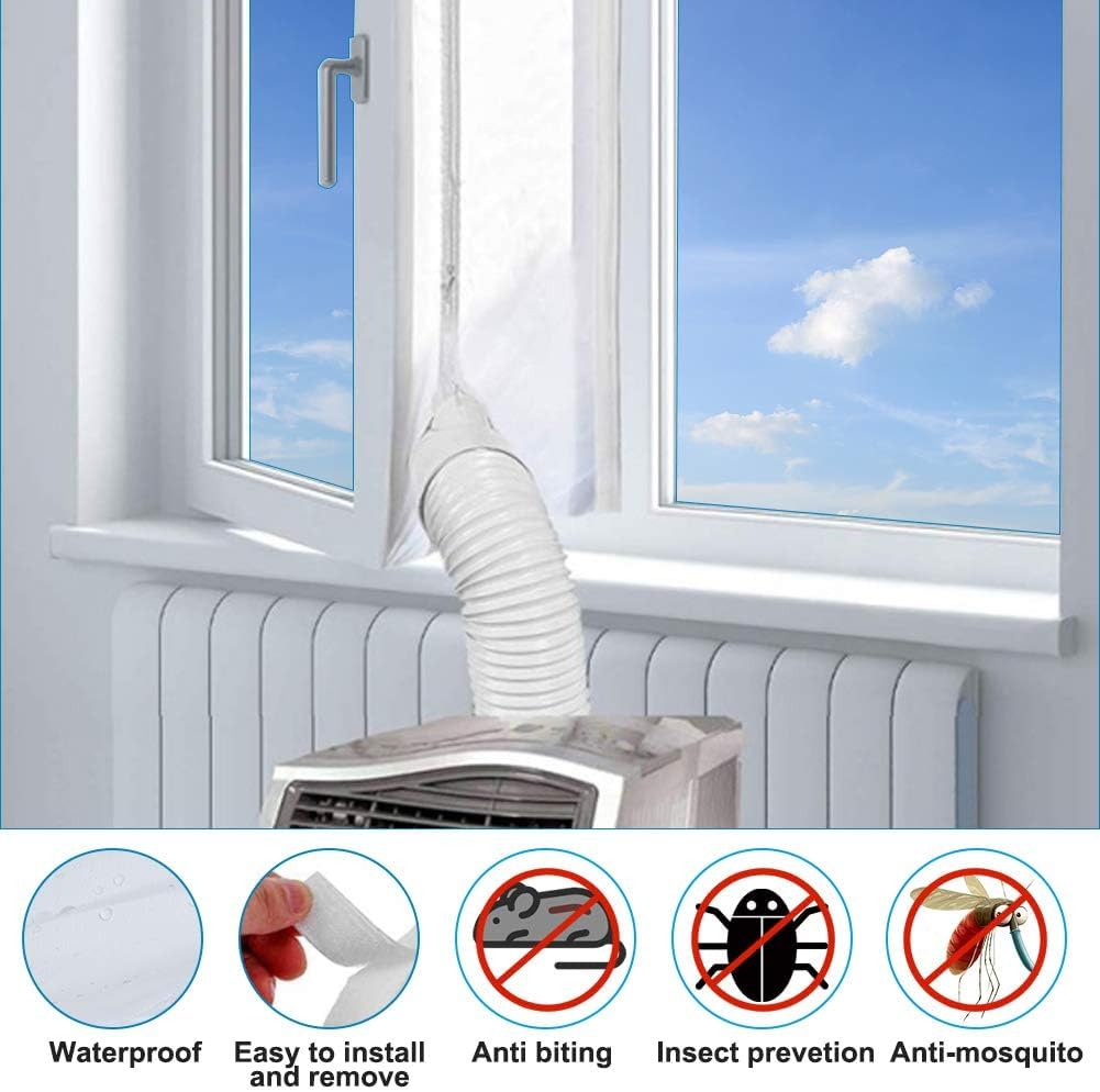 AC Window Seal,Portable Universal Window Kit for Mobile Air Conditioner Unit and Tumble Dryer 560cm/220Inch,Hot Air Stop Air Exchange Guards with Zip and Adhesive Fastener