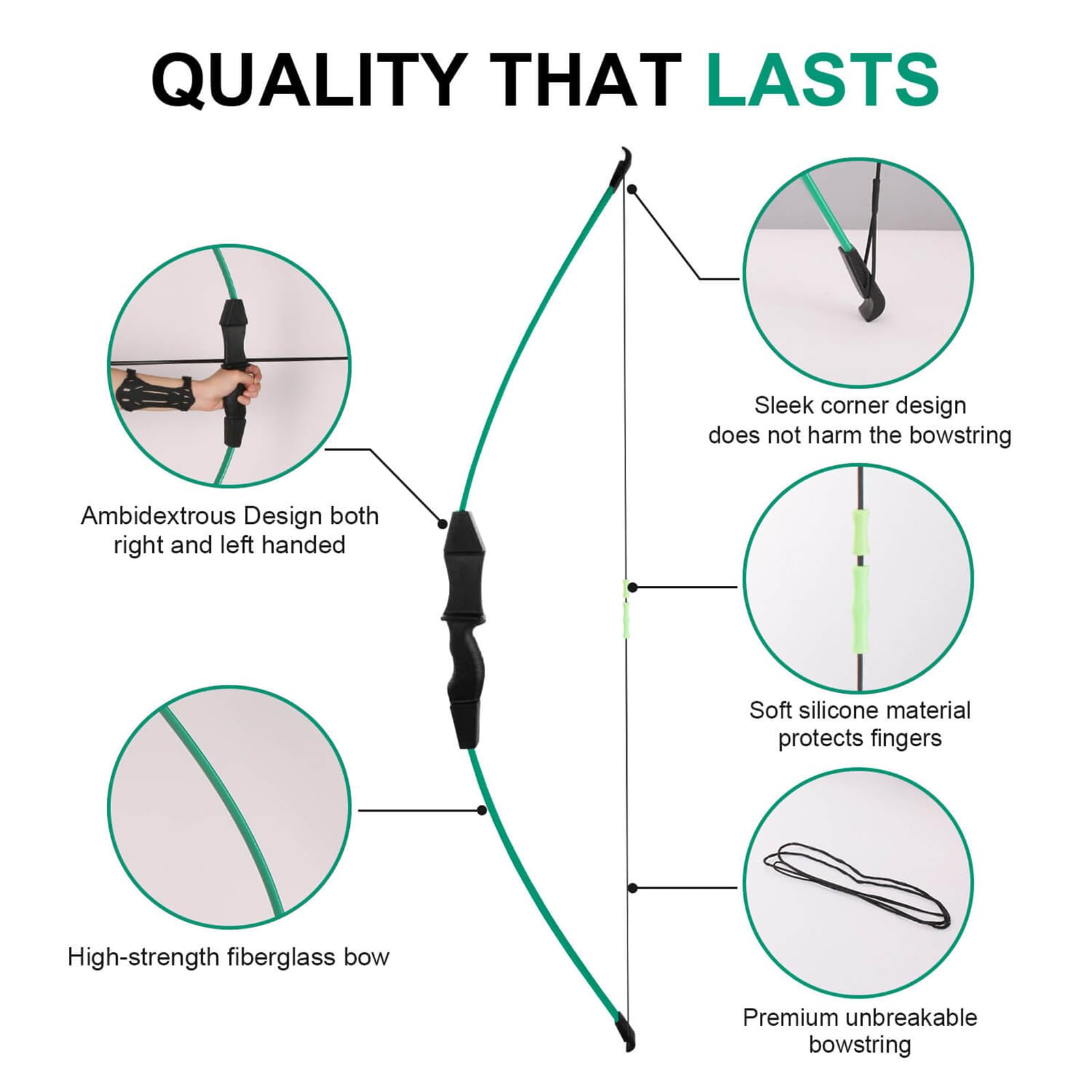 Dostyle Recurve Bow and Arrows Set Teenagers Archery Beginner Gift for Outdoor Archery Training (Green)