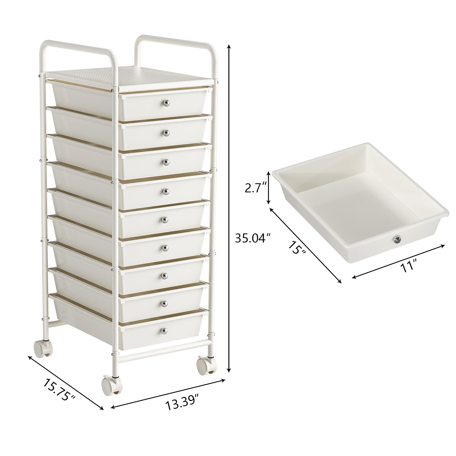 Johgee 9 Drawers Plastic Storage Cart, Multipurpose Mobile Organizer Shelving Unit with Lockable Wheels, Rolling Cart Storage Trolley for Home Office