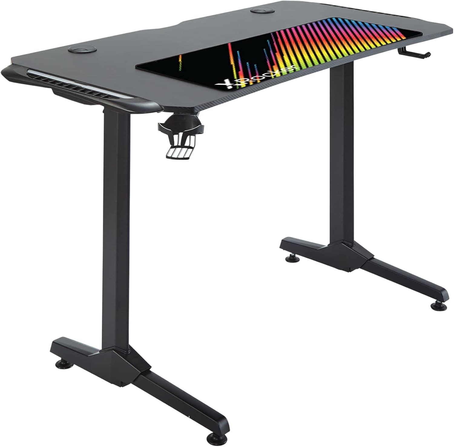 X ROCKER Panther RGB Gaming Desk with Neo Motion Multicolour LED Lighting Technology and Free Mouse Pad Included, Sturdy Home Office Computer Table