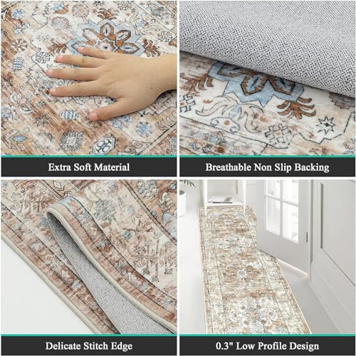 Enyhom Carpet Runners, 60 x 240 cm Extra Long Runner Rugs for Hallway Non Slip Laundry Room Area Rug Runner Machine Washable Kitchen Floor Mat Carpet