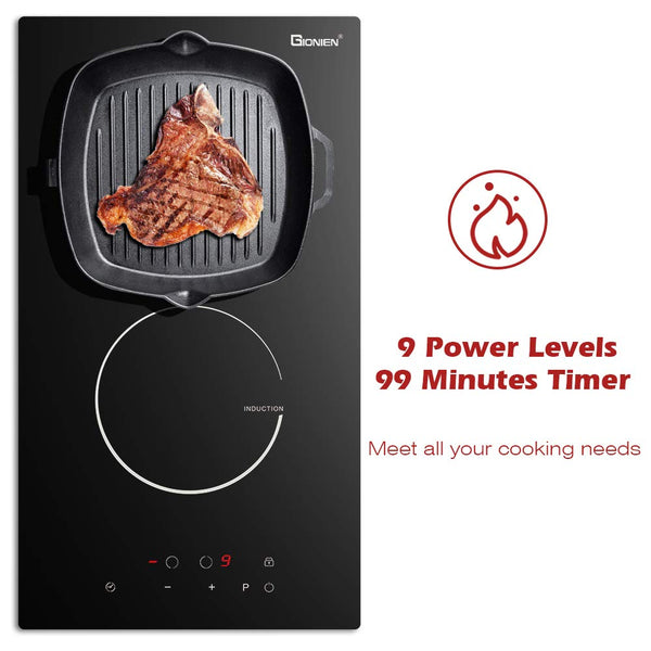 GIONIEN Plug in Induction Hob 2 Rings,Domino Hobs,30cm Electric Cooktop 2800W 13 Amp, Built in Worktop,Black Glass Smooth Worktop,Double Induction Cooker GIT230SP