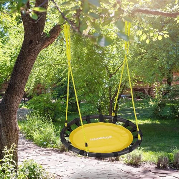 Relaxdays Nest, Round Hanging Swing for Children, Height-Adjustable, Ø: 80 cm, For up to 100 kg, Yellow, Steel