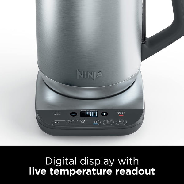Ninja Perfect Temperature Kettle, 1.7L, with Temperature Control, LED Display, Easy to Use Kettle with Rapid Boil and Temperature Hold, Matte Black, KT200UK
