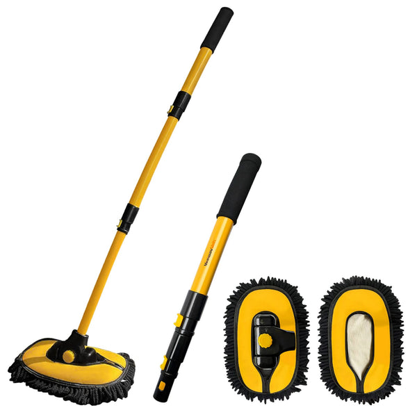 YeewayVeh Car Wash Brush, 43" Extendable Car Wash Brush Mop with Long Handle, 15 Degree Curved Soft Car Cleaning Brush kit with Extra Microfiber Brush Head for Truck SUV Cleaning, Orange