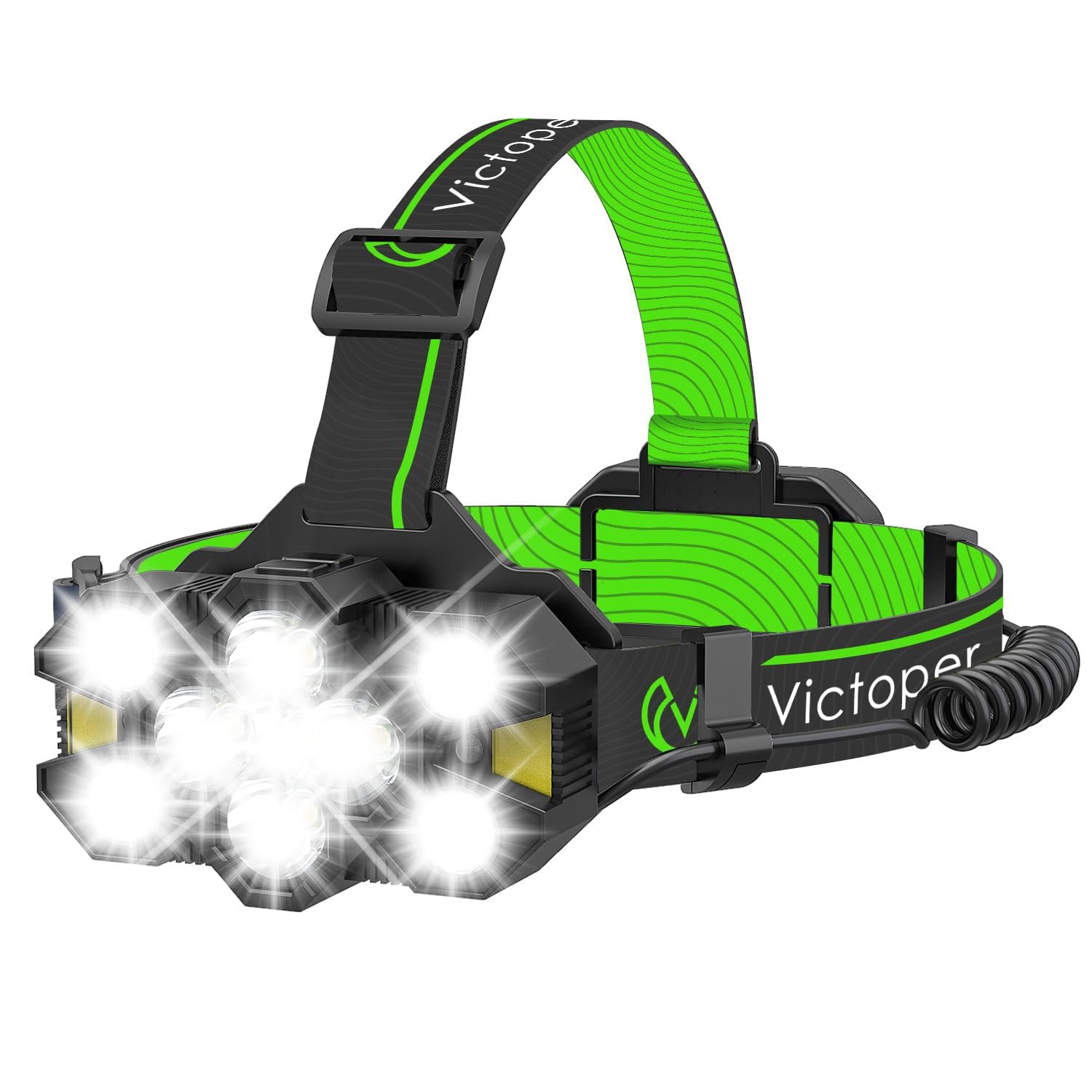 Victoper Head Torch Rechargeable v10000 Upgraded 22000 Lumen Torches LED Super Bright Headlight 10 LEDs Modes Hands-Free Flashlight for Camping Fishing Cycling Hiking Waterproof, Black