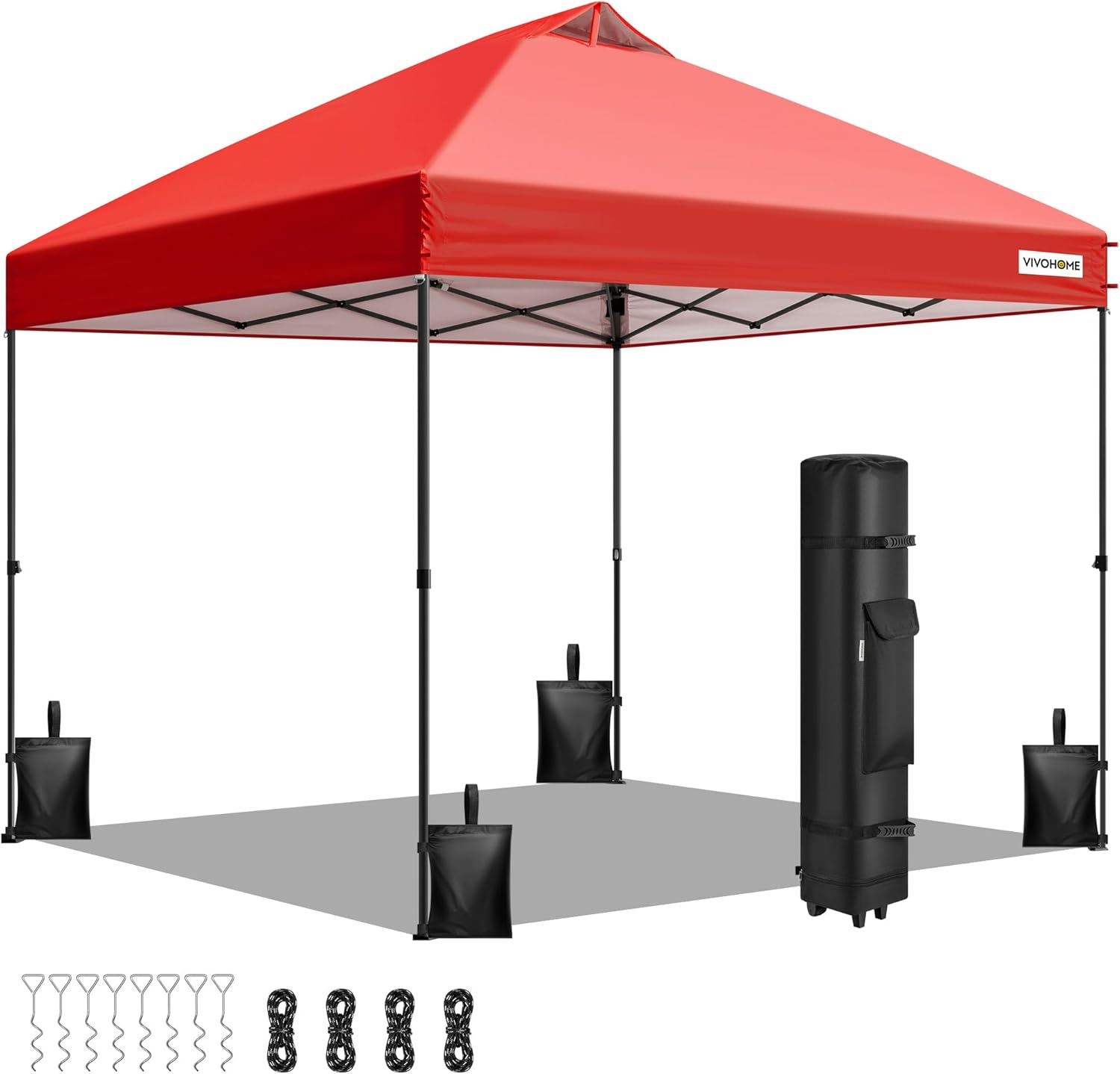 VIVOHOME Canopy Tent 3x3m Outdoor Shelter 2 Tiers Roof with Portable Wheel Carry Bag and 4 Sandbags Pop Up for Patio Garden Backyard