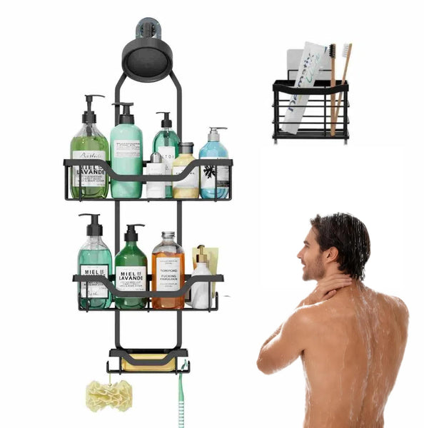 basohallrd Shower Caddy Hanging Rustproof for Wall Mounted Showerheads, Shower Organizer with Hooks Soap Holder Toothbrush Holder, Anti-Swing