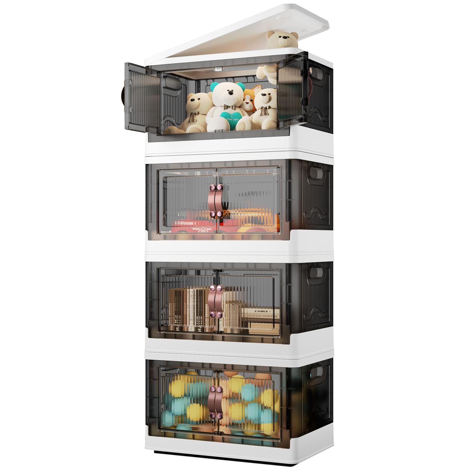 SavvyStor Storage Boxes with Lids - 45L*4 Pack Large Plastic Storage Bins Collapsible Storage Bin - Stackable Foldable Plastic Box for House Organizing Bedroom Dorm Room