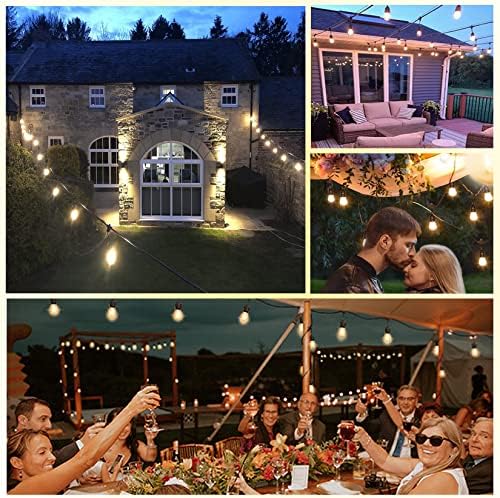 30M Festoon Lights Outdoor E27 IP65 Waterproof Festoon Lights Outdoor String Lights 4.4M Extension Cable Included, 30+2 Shatterproof S14 2700K Bulbs for Pergola Garden Backyard Fence, Linkable