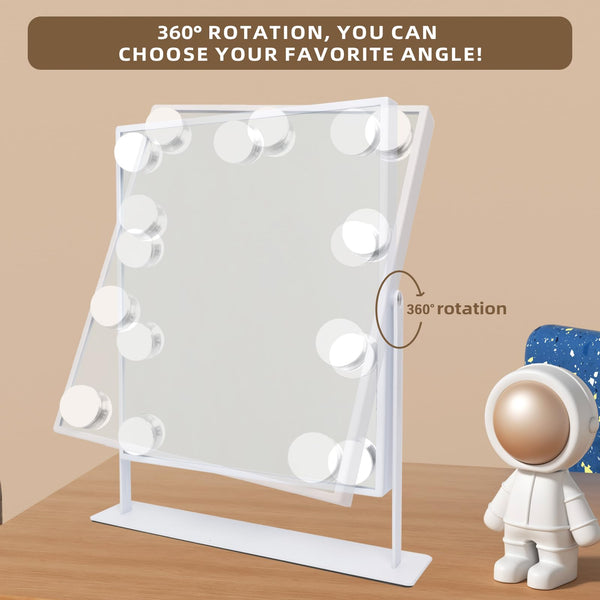 Hansong Vanity Mirror with Lights Light up Vanity Makeup Mirror with 9 LED Bulbs Tabletop Plug in Makeup Mirror with Lights 360 Rotation with 10x