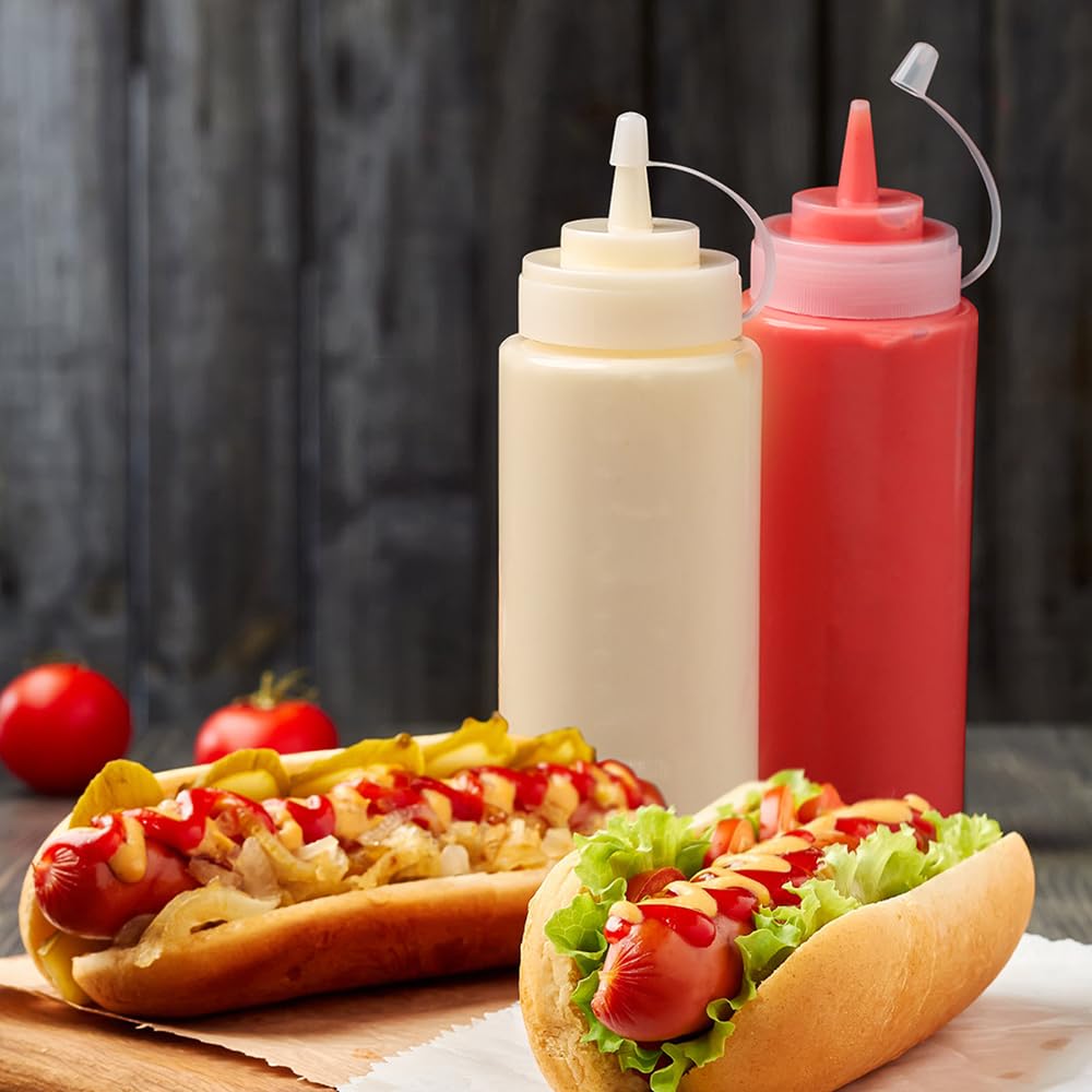 32oz Sauce Bottle, Happybase 10 Pack 1000ml Squeeze Bottle, Plastic Squeezy Sauce Bottles for Condiments Ketchup Syrup BBQ Sauce Mustard Salad