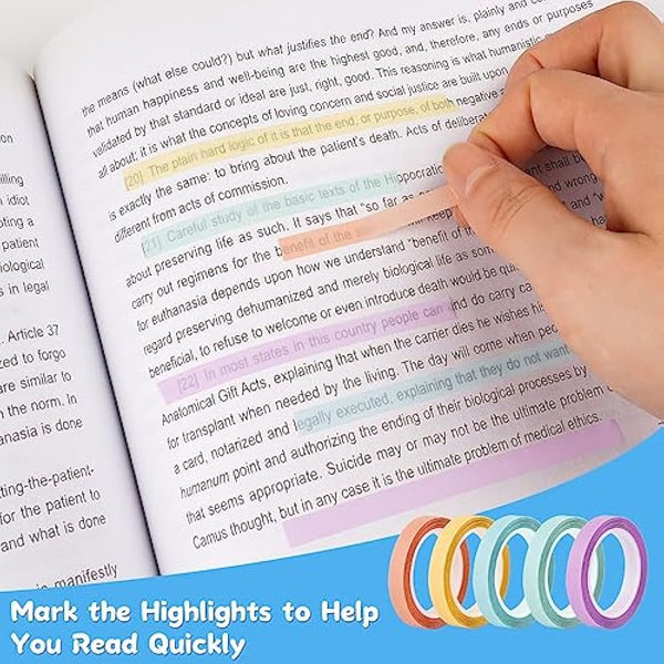 Hoiny Highlighter Tape, 10 Rolls Transparent Highlighter Strips, Removable Transparent Sticky Notes, Colorful Index Tabs, Book Annotation Kit for Revision Supplies Study Essentials