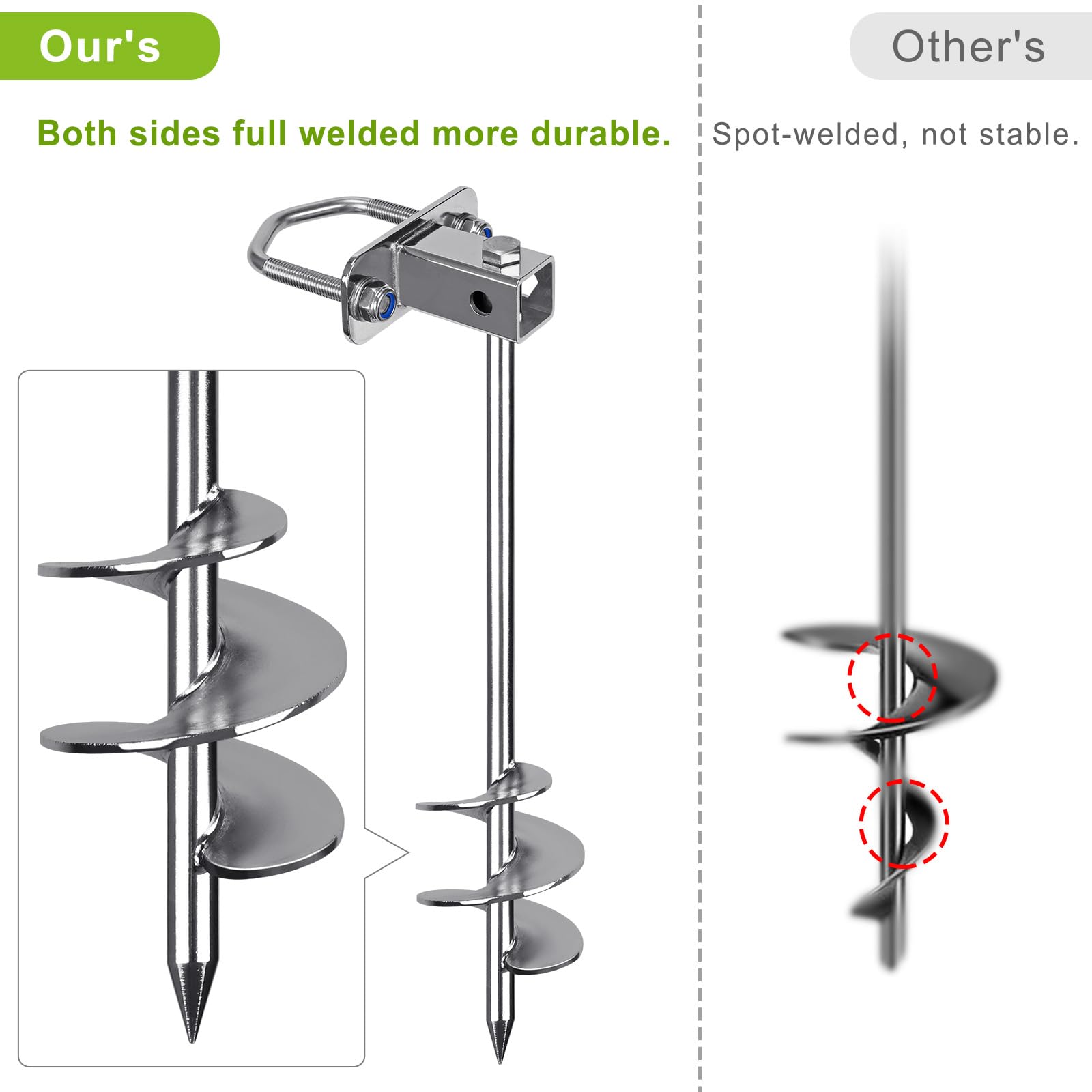 Insaga Tent Peg, 74cm Heavy Duty Ground Anchor Large Metal Sand Earth Stake Spiral Blade Screw in Trampolines Spike for Swing