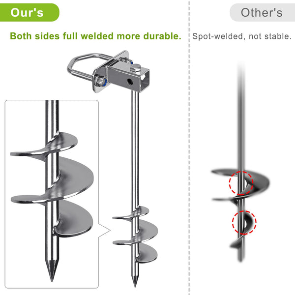 Insaga Tent Peg, 42cm Heavy Duty Ground Anchor Large Metal Sand Earth Stake Spiral Blade Screw in Trampolines Spike for Swing