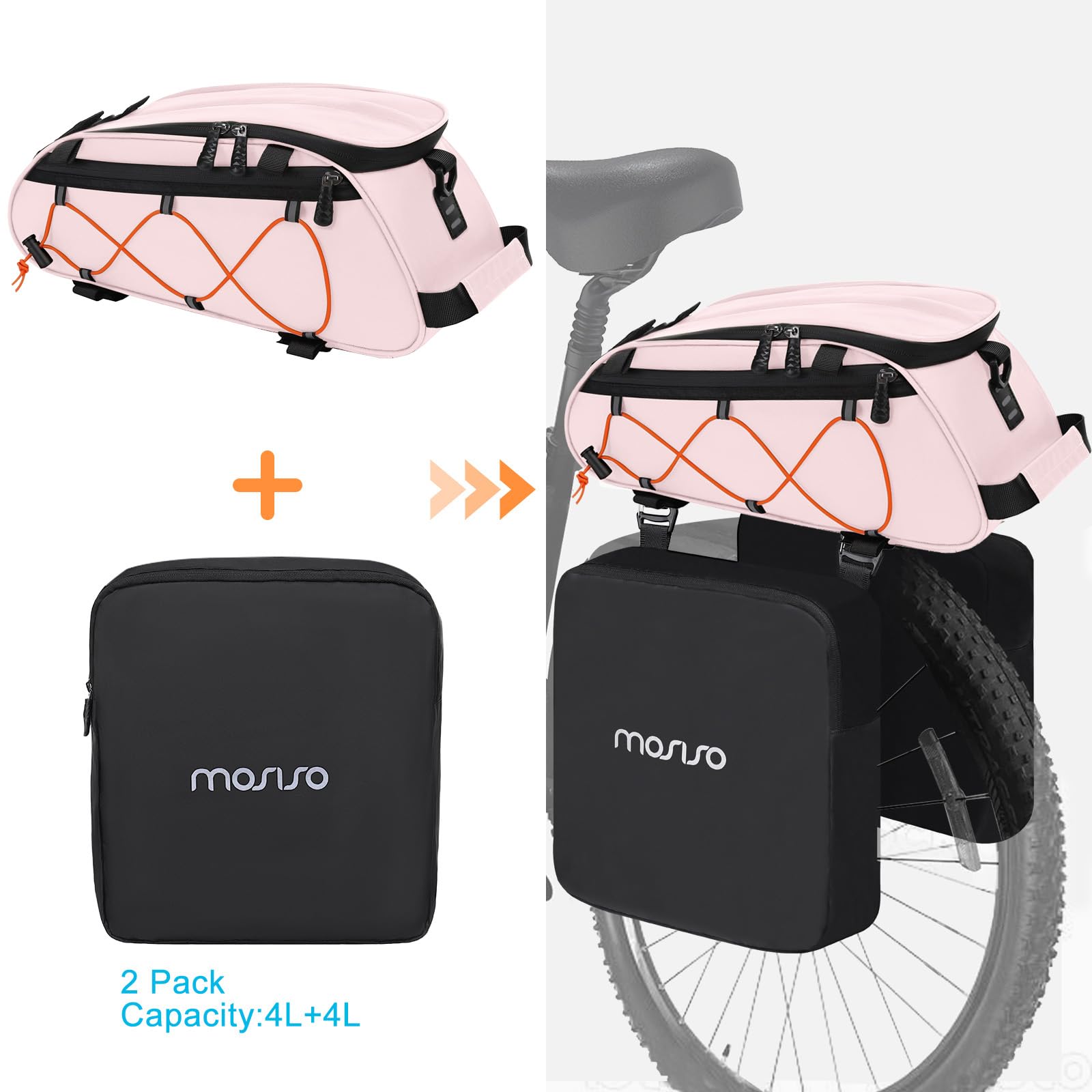 MOSISO Bike Rack Bag with 2 Removable Bike Panniers,Waterproof Trunk Cooler Storage Handbag Insulated Bicycle Rear Seat Bag, Bicycle Storage Saddle