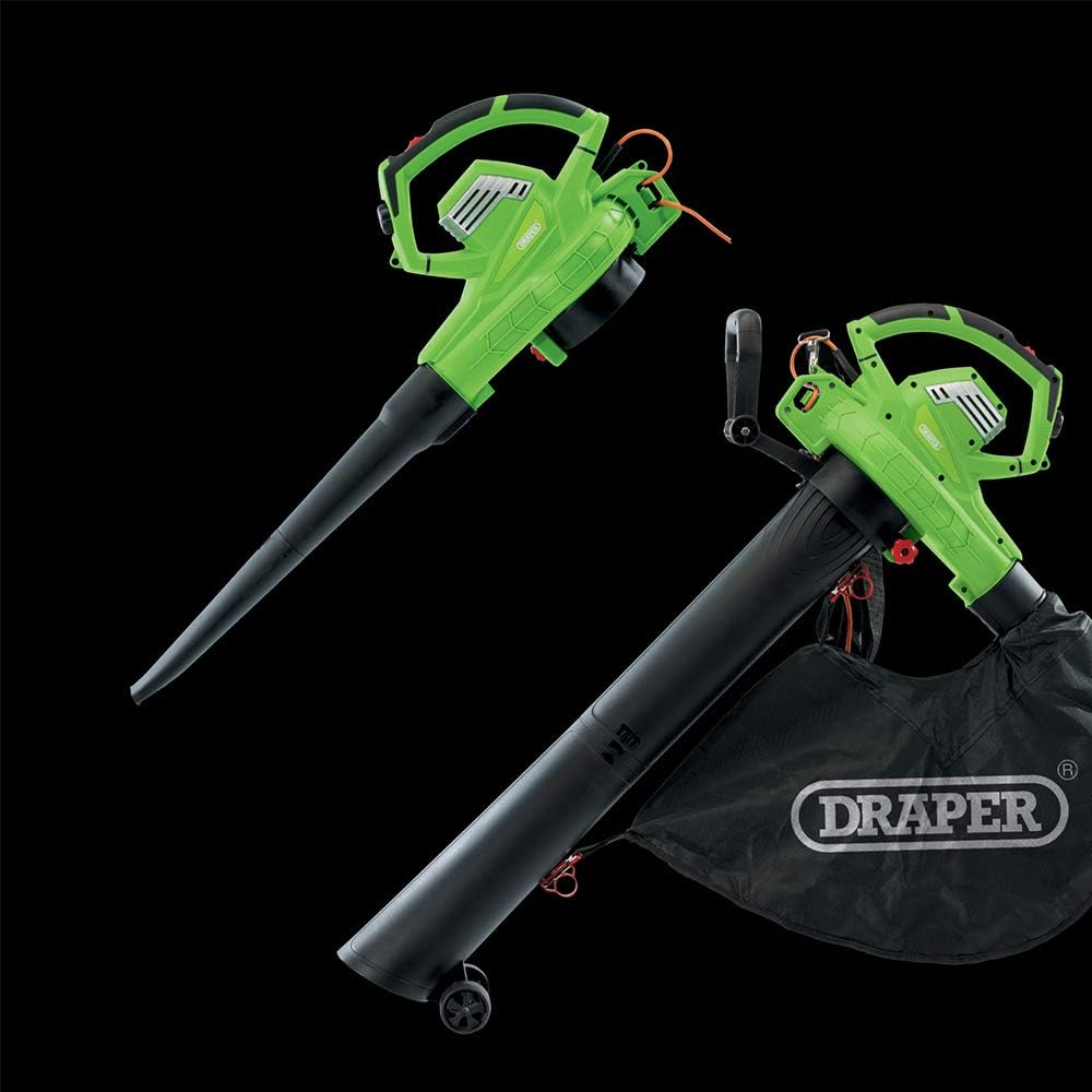 Draper 3-in-1 3200W Electric Leaf Blower 230V | 45L Collection Bag Garden Vacuum Cleaner | 15:01 Mulcher/Shredder | 260km/h Air Speed Blower | Variable Speed Gardening Tool | 10m Cable | 93165