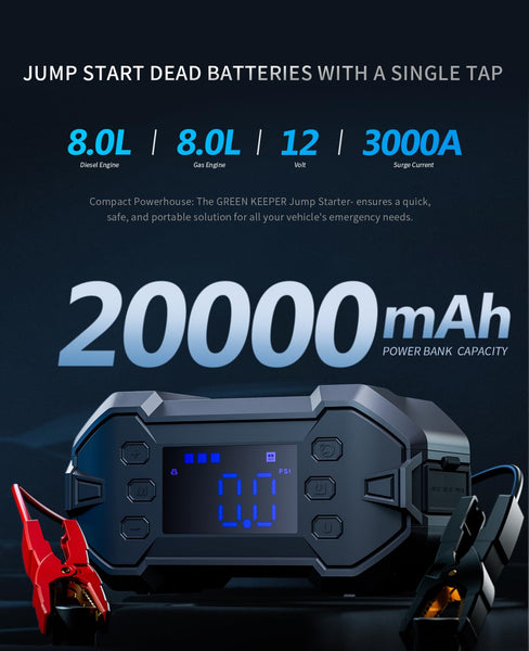 Jump Starter Power Pack Car Battery Starter 2000A 12V for 7.0L Gas & 6.5L Diesel with 12V/6A Output Extension Port, Portable Car Battery Booster 16000mAh Power Bank, High-Efficiency for All Weather