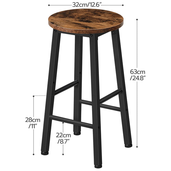 HOOBRO Bar Stools Set of 2, Kitchen Breakfast Bar Chiars, Industrial 63 cm Height Stools for Dining Room, Kitchen, Solid and Stable, Rustic Brown and