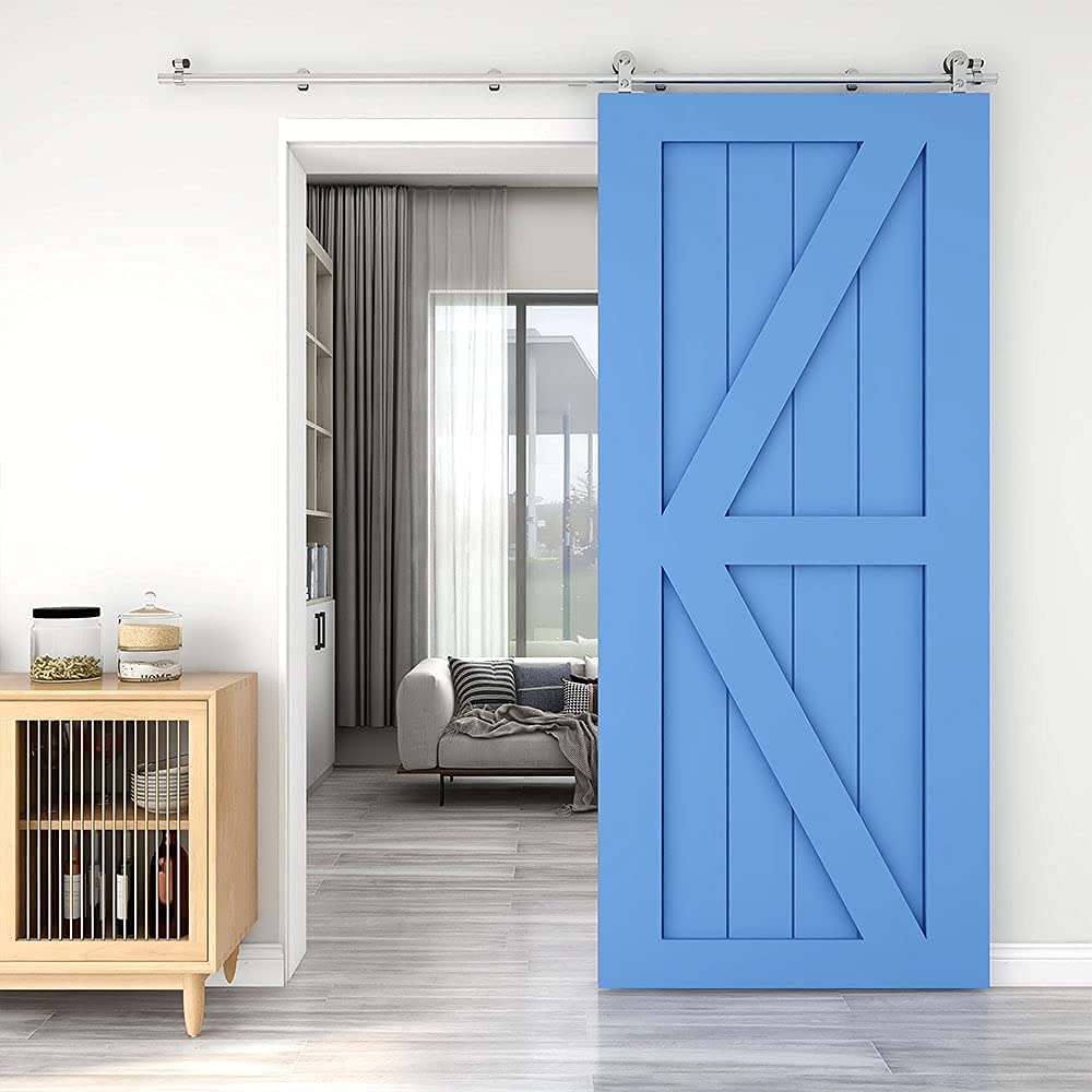 CCJH 200CM/6.6FT Stainless Steel Sliding Barn Door Hardware Kit Track Roller Closet Accessory for Single Door T Shape