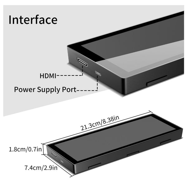 Ulrhzar Small Touchscreen Monitor 7.8inch 1280x400P 60Hz 300cd/m² Brightness for Raspberry Pi PC Laptop, Touch Screen Portable Monitor GPU CPU AIDA64 Monitoring