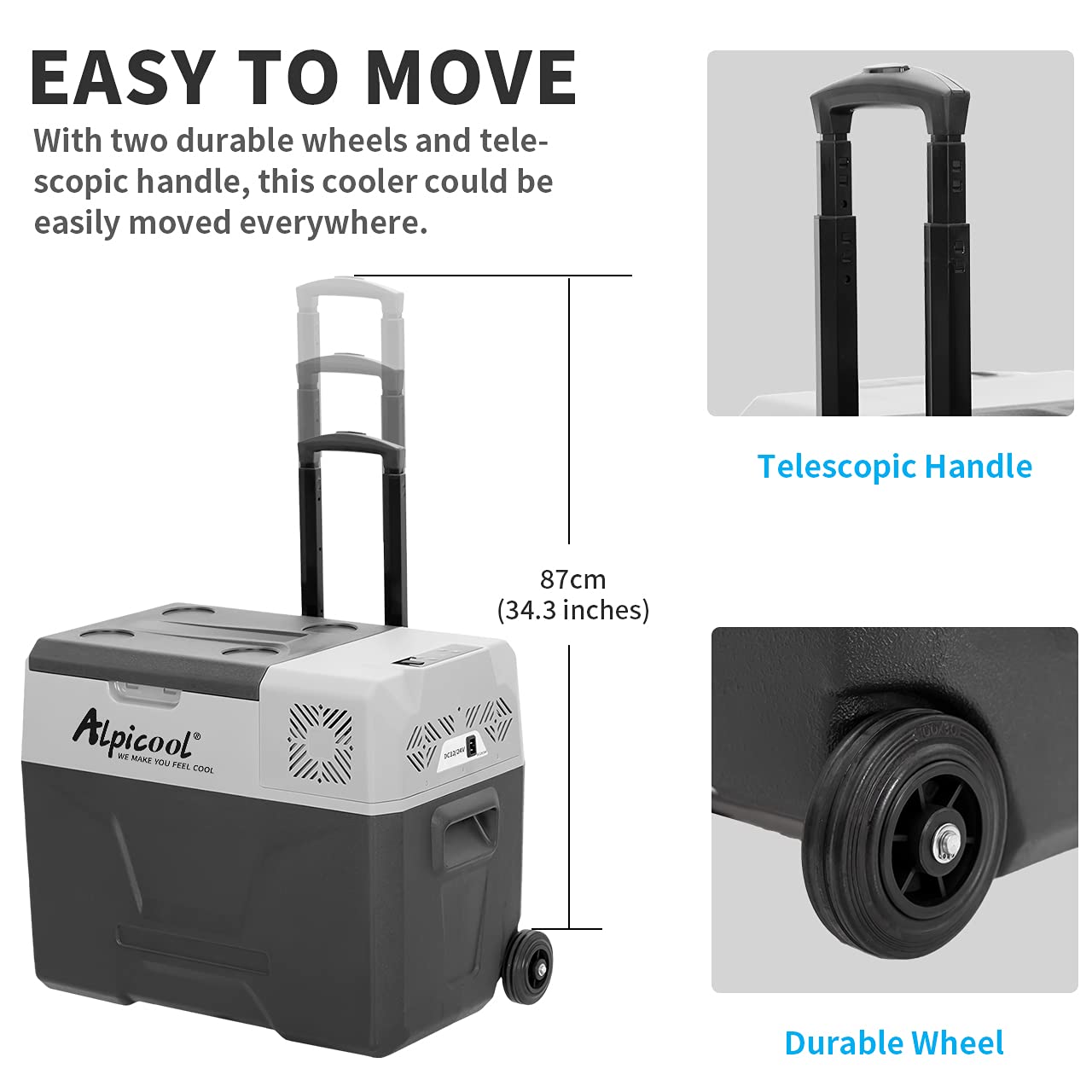 Alpicool CX30 30L Compressor Car Refrigerator, Portable Camping Fridge DC 12v Freezer for Truck, Campervan, RV, Boat, -20℃ to 20℃, with Telescopic Handle, USB Socket