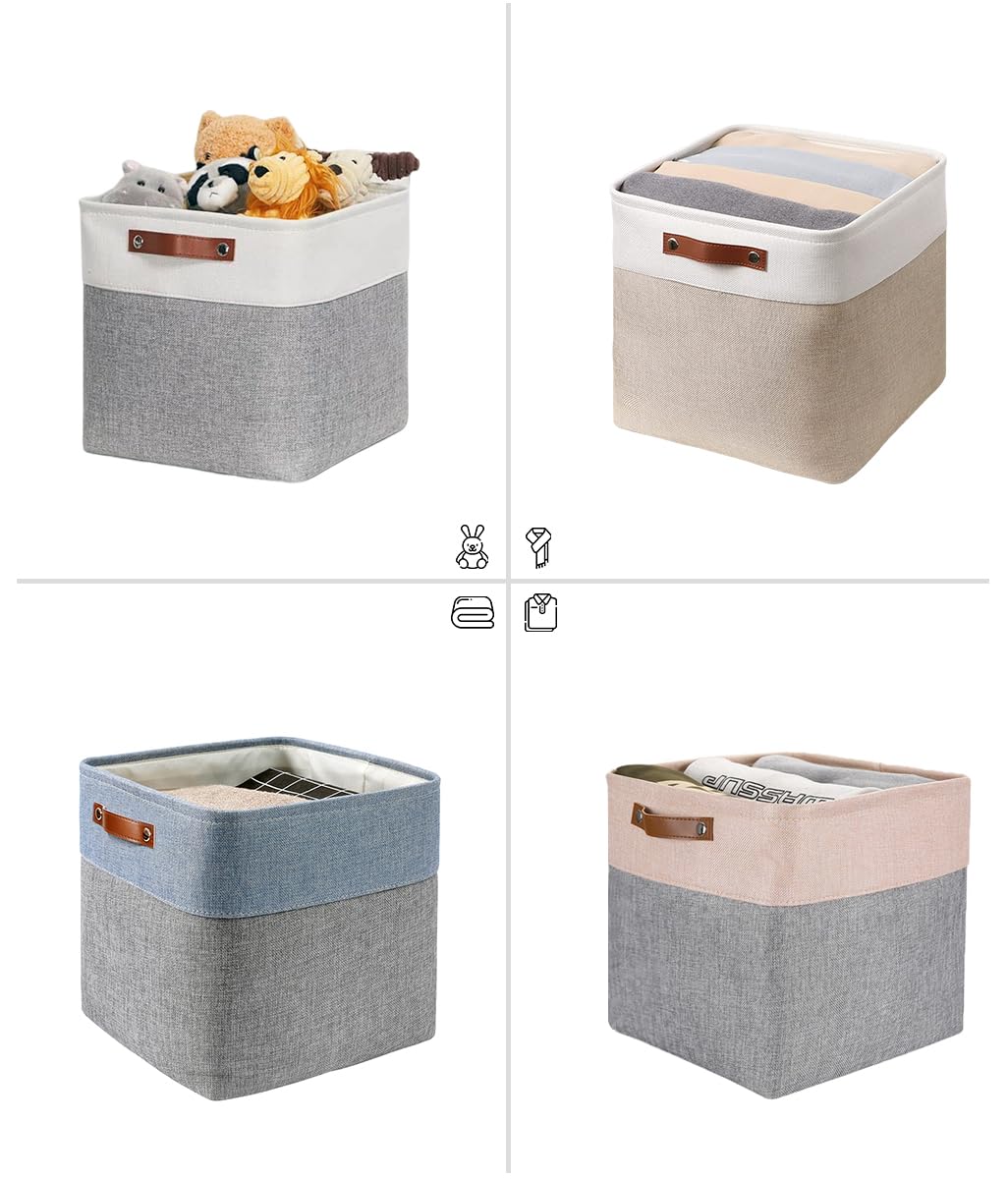 Mangata Kallax Storage Boxes, Set of 4 Fabric Storage Cubes with Handles(33x38x33cm, Grey Pink)