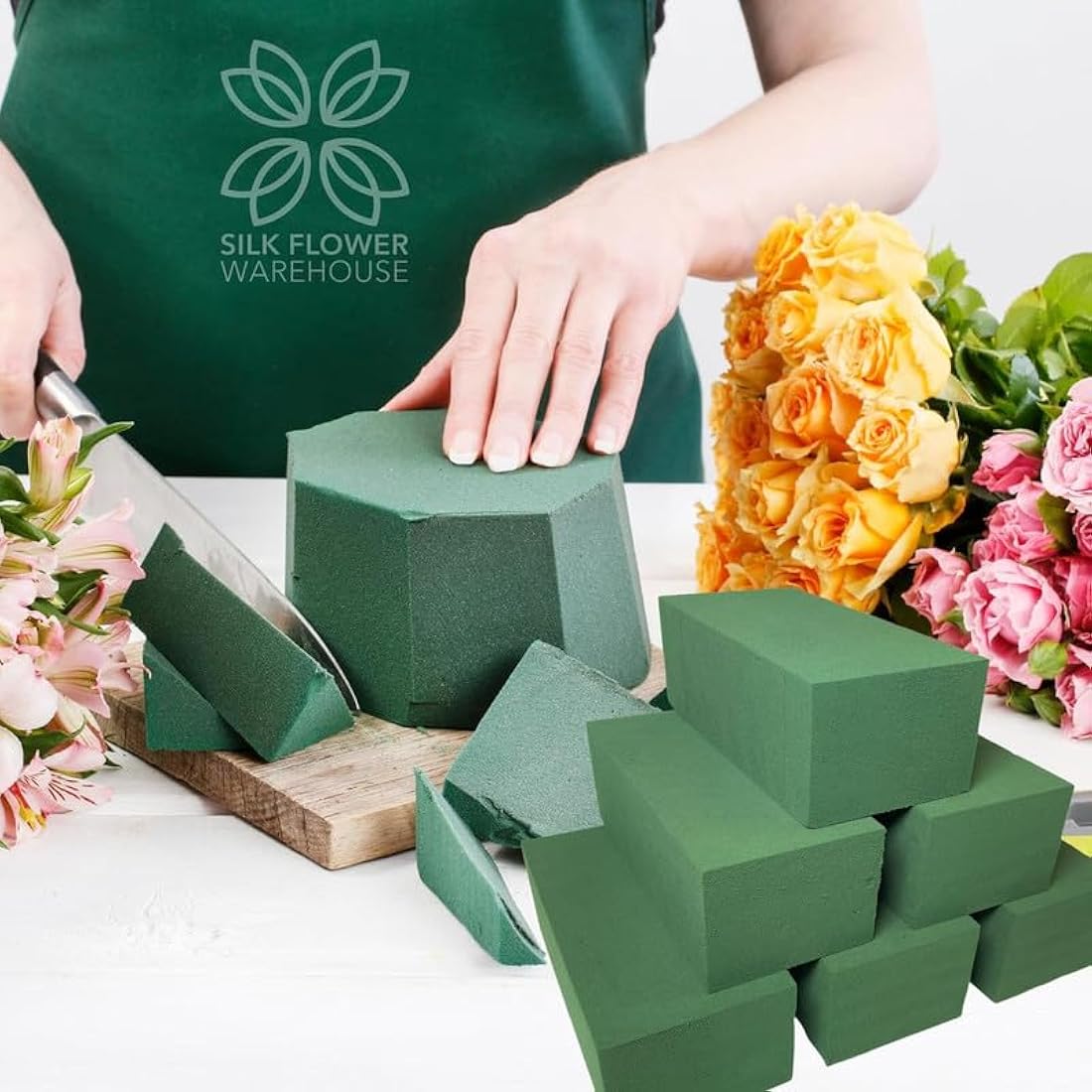 6 Wet Floral Foam Blocks for Fresh Flower Bouquet - Florists Foam Bricks for Artificial Flower Arrangement Supplies - Rectangular Flower Sponge Block