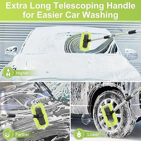 65”165cm Car Wash Brush Long Handle Soft Bristle Scrub Cleaning Mop with 4 hand-held Places Extendable Washing Brushes Broom Kit for RV Boat Truck SUV Caravan Solar Panel House Siding,Sweep Snow