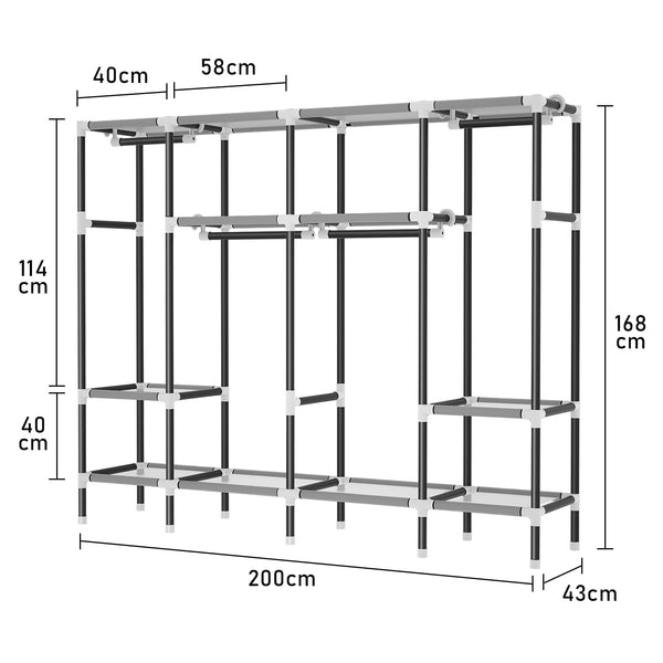 HESMENO Portable Wardrobe, Clothes Closet Storage Organizer with Hanging Rail & Shelves, Foldable Closet with Cloth Cover Quick and Easy to Assemble,