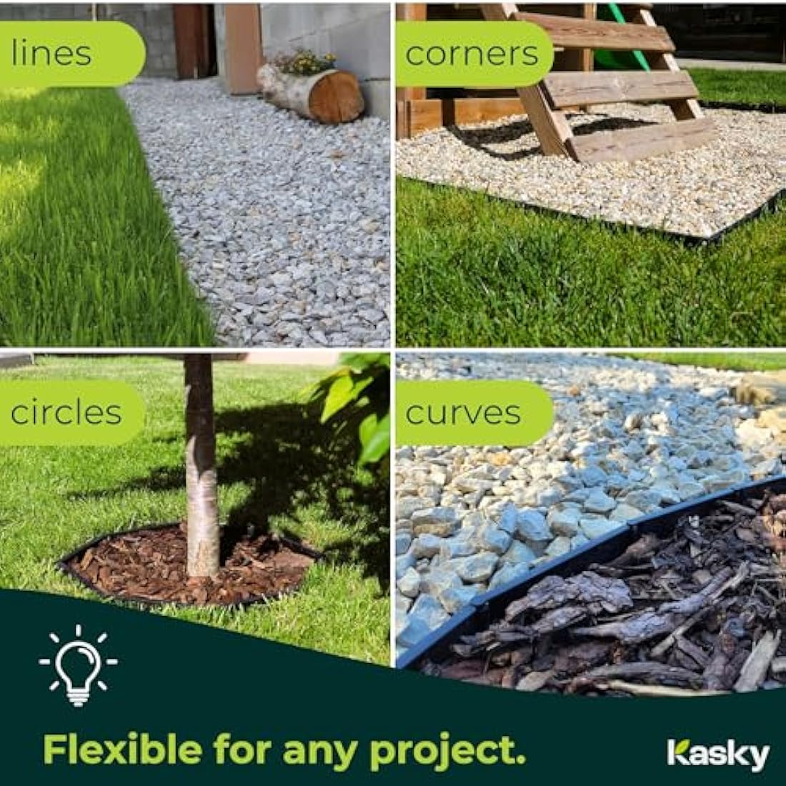 Easy to Install Lawn Edging Border - Simply Hammer into Place, No Trenches to Dig - Durable & Flexible Garden Edging - Invisible Grass & Path Edge from Recycled Plastic - 10.7 m / 35 ft Long