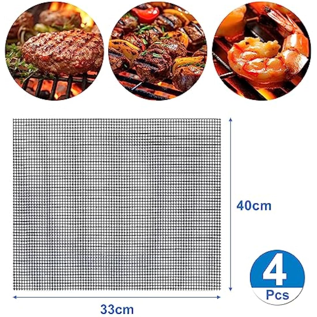 GWHOLE BBQ Grill Mat 4Pcs Non Stick Barbecue Sheets Reusable for Charcoal Gas Grill Meat Vegetable Cooking,40 * 30cm