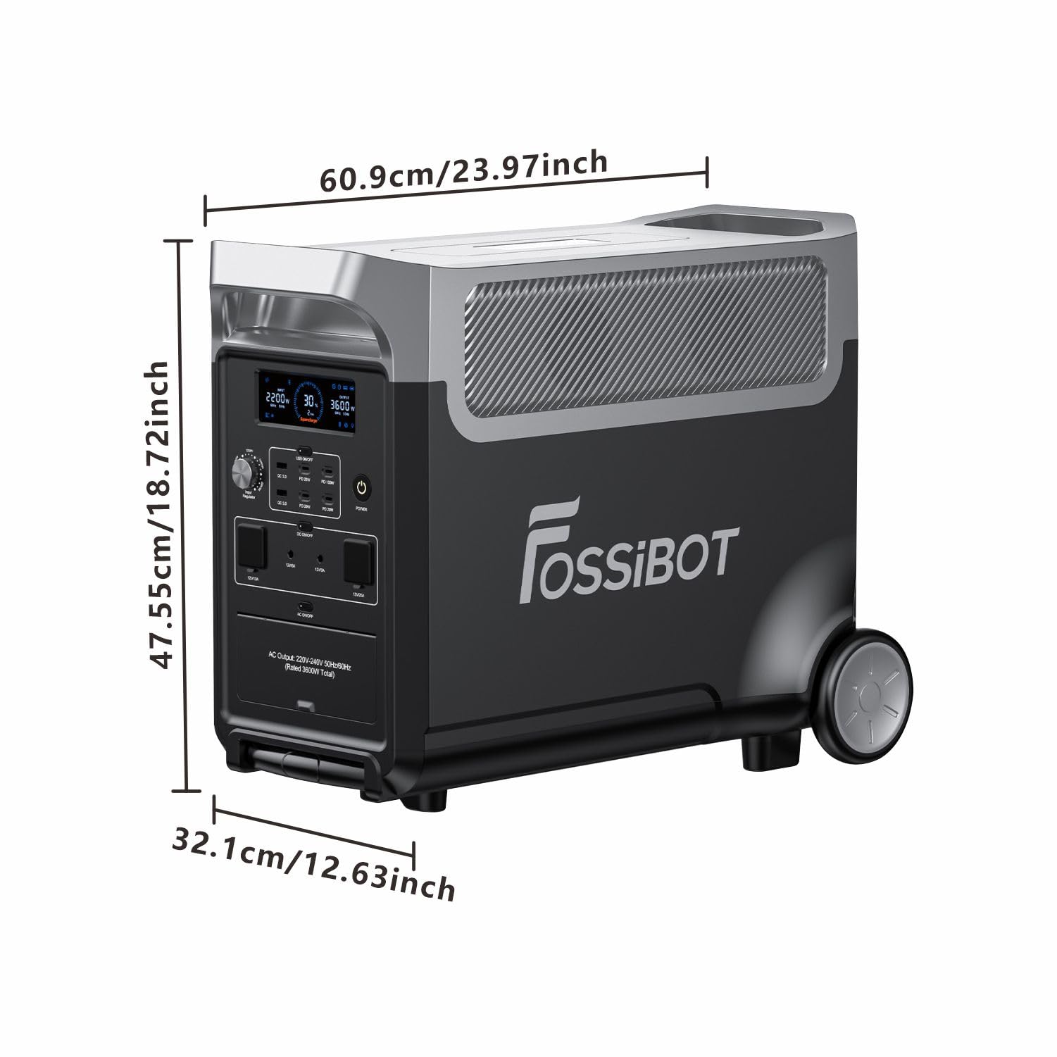 FOSSiBOT Tragbare Power Station F2400: 2048Wh LiFePO4 solargenerator with 3 x 230V AC Output 2400W (4800W Peak), 1.5H full charge, Applicable to RV/Camping/Home