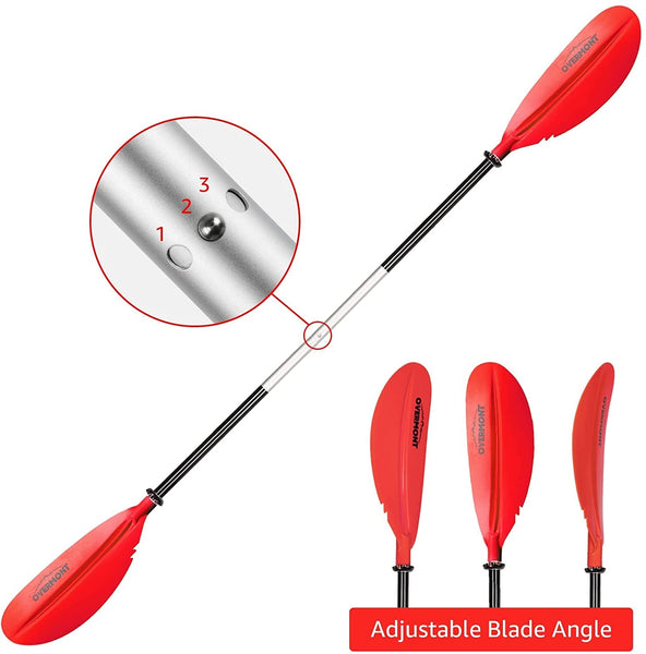 OVERMONT Aluminum Kayak Paddle 230cm/90.5in with Paddle Leash Lightweight Adjustable Portable Detachable Paddles Oars for Inflatable Boat Kayak
