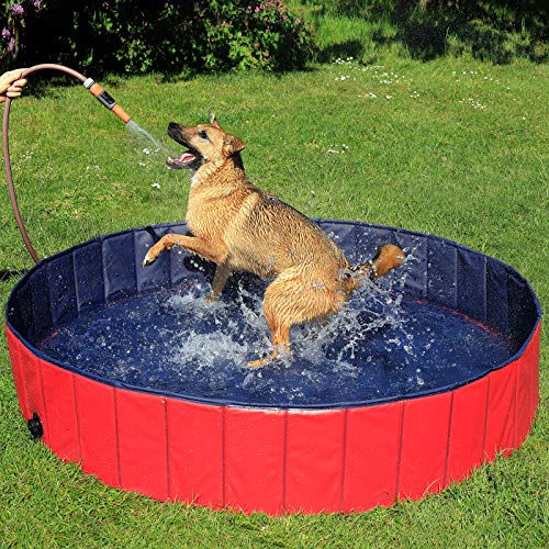 lionto Foldable dog pool made of scratch-resistant PVC material, ? 160 cm, height 30 cm, anti-slip coating & drain plug for quick emptying, no pump