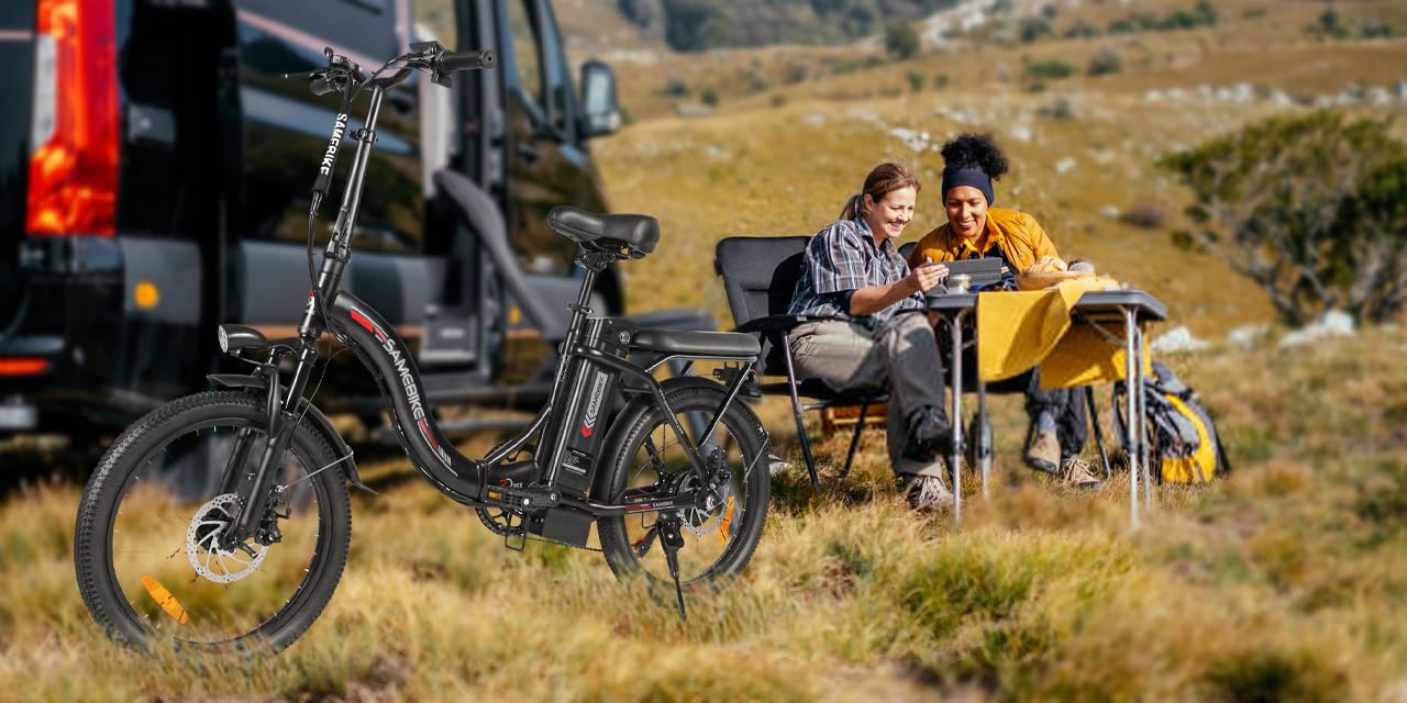 SAMEBIKE Shiman0 7-Speed Foldable Electric Bike for Adults, 20"*2.35 Fat Tire Ebike, Max Range 110KM, Dual Shock Absorber, E-bike for Commuting and Off-Road Adventures