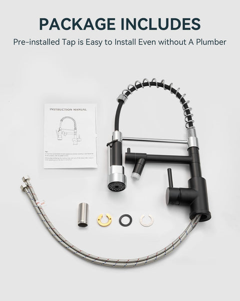 Warmiehomy 5 Modes Kitchen Taps Mixer with Pull Out Spray,High Arc 360° Swivel Dual Spout Pull Down Stainless Steel Kitchen Sink Taps,Brushed Nickel