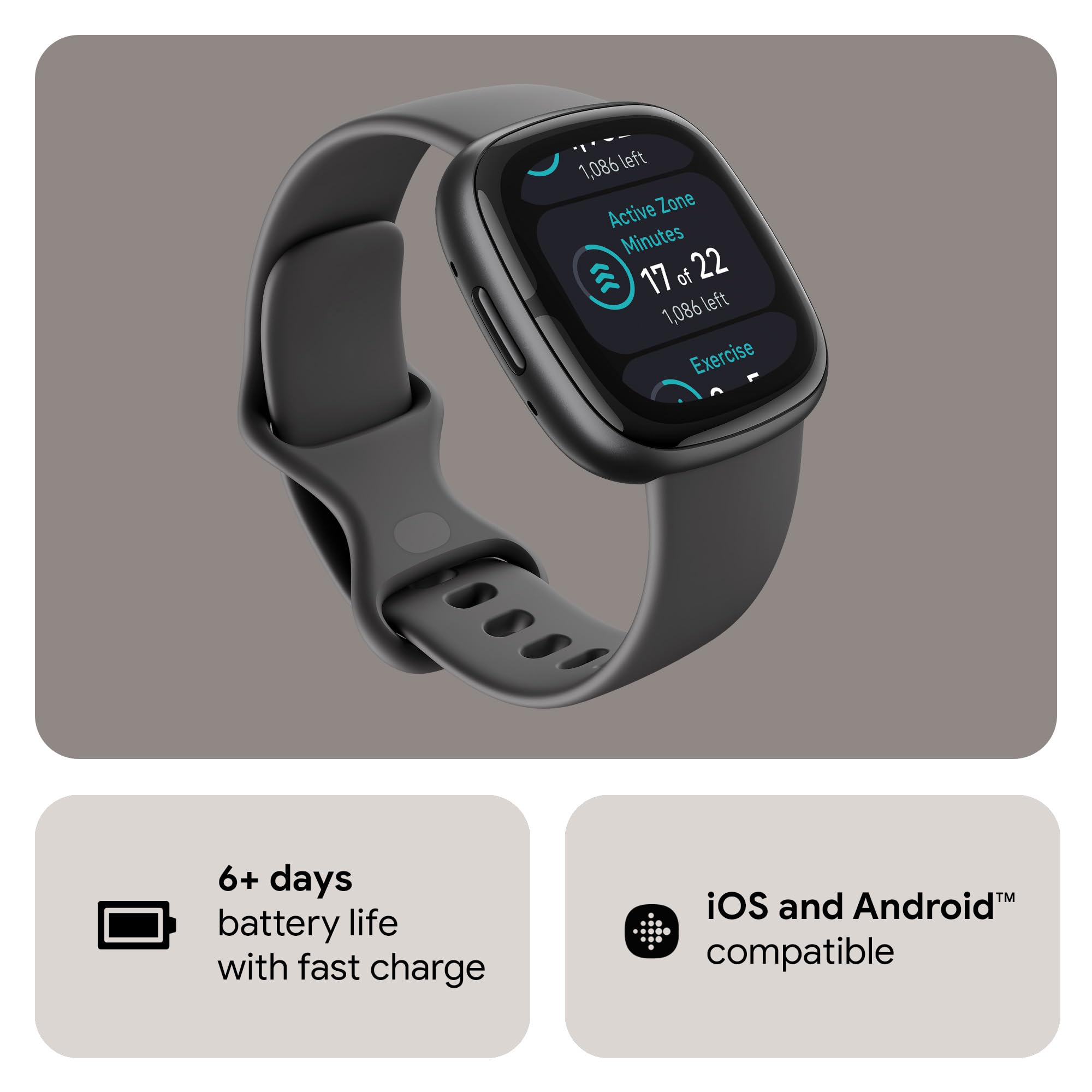 Google Fitbit Sense 2 Health and Fitness Smartwatch with built-in GPS, advanced health features, up to 6 days battery life - Compatible with iOS 15 or higher & Android OS 9.0 or higher