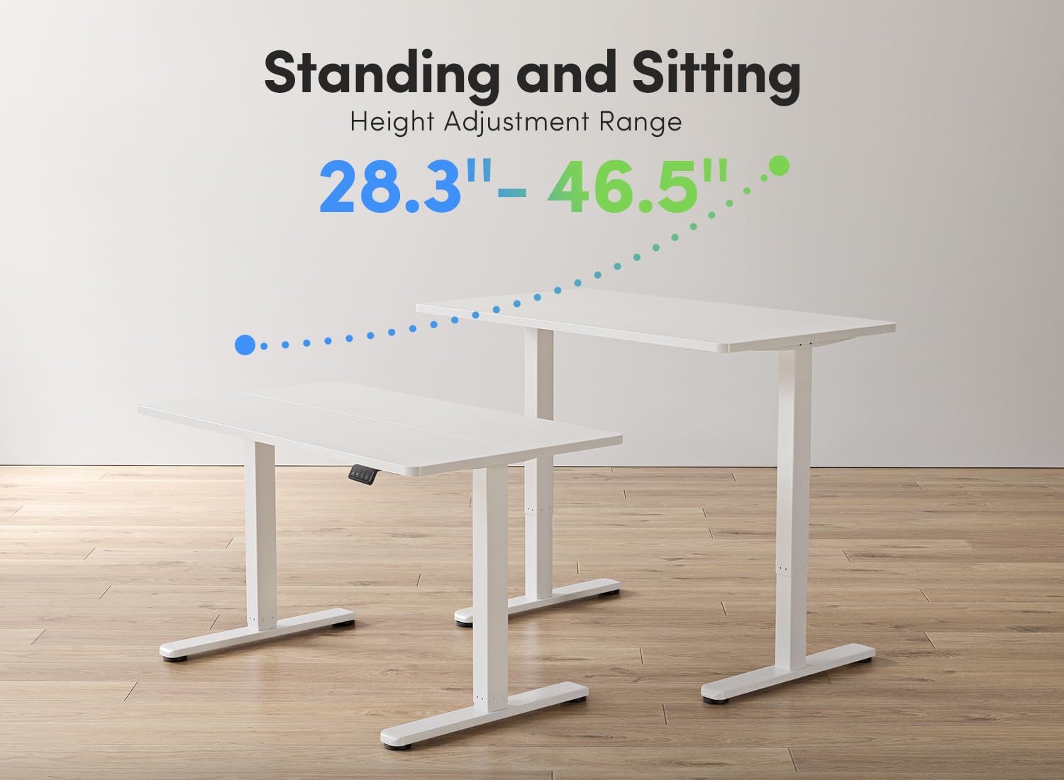 FEZIBO Height Adjustable Electric Standing Desk, 120 * 60 cm Stand up Table, Sit Stand Home Office Desk with Splice Board, White Frame/Maple Top